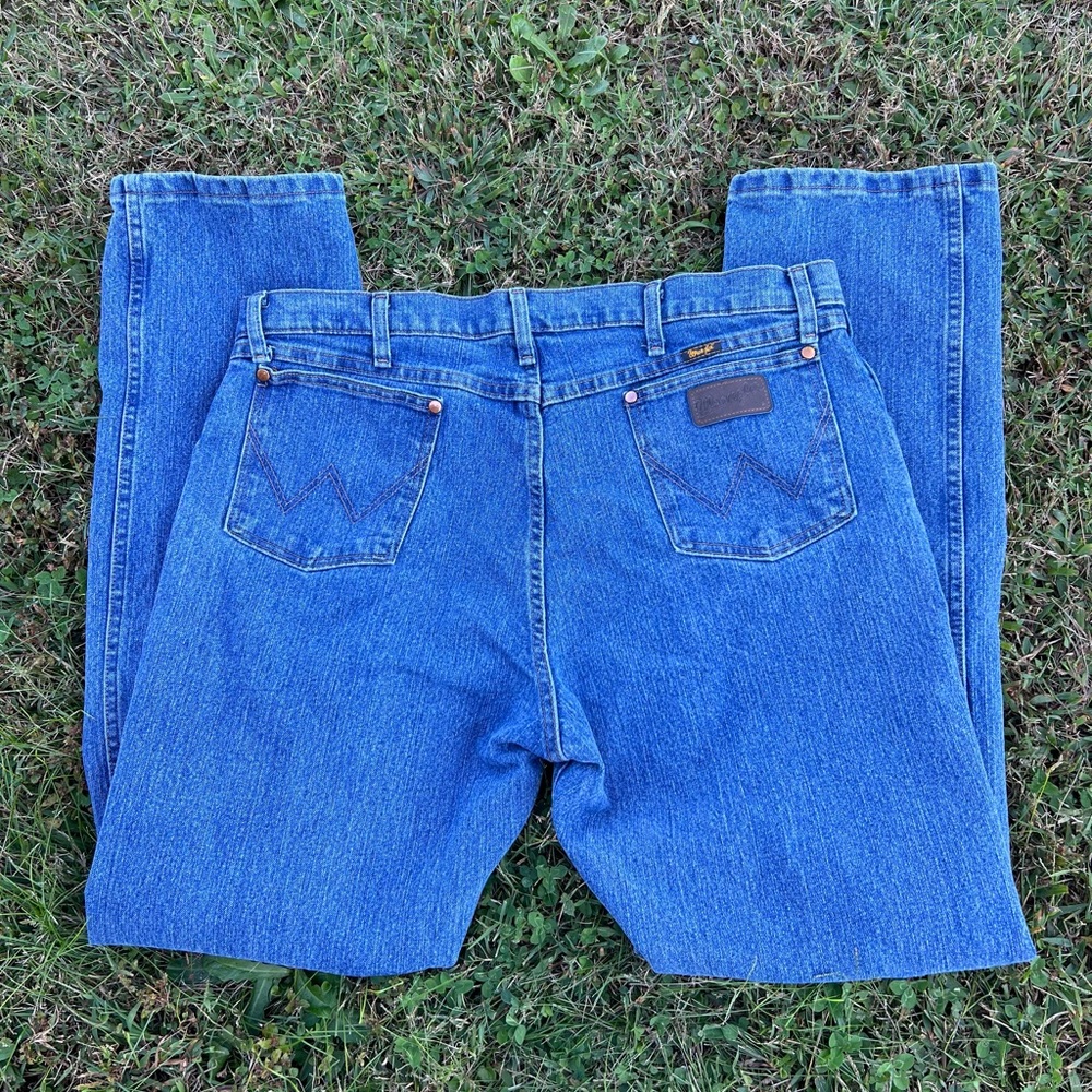 Wrangler Men’s Light Blue Cowboy Cut Cotton Blend Western Denim Jeans Size 38X34